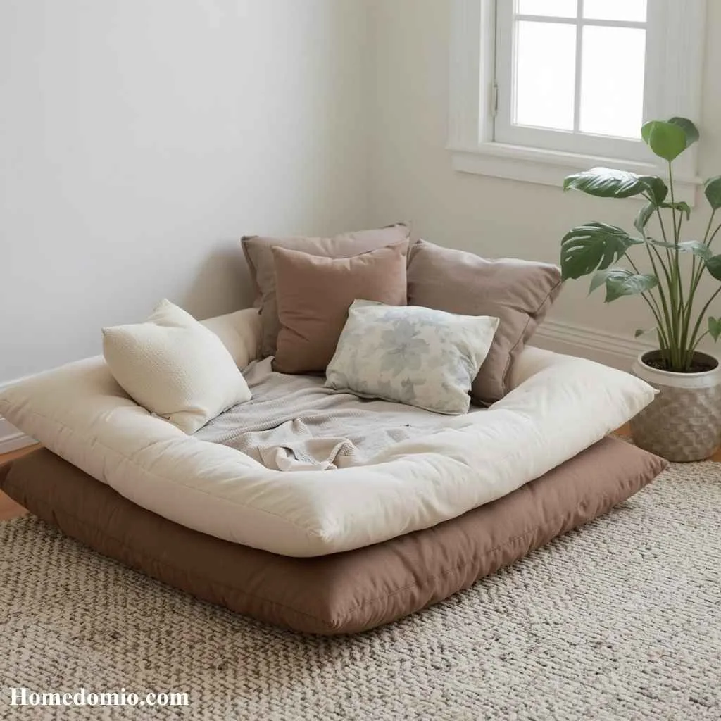 14 Japandi Reading Nook Ideas For A Peaceful Corner 6 Floor Nest With Layered Cushions