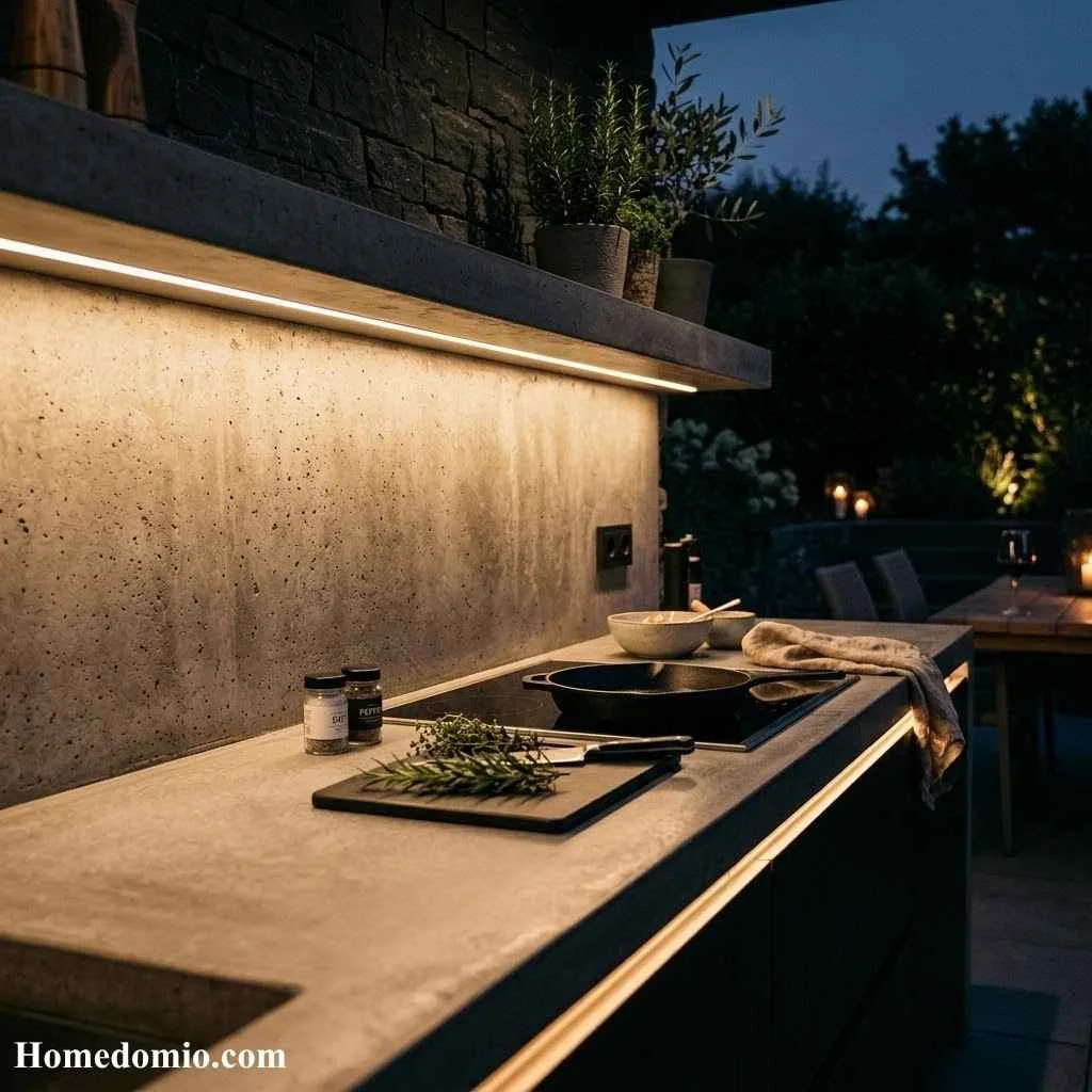 Concrete Outdoor Kitchen Ideas for Your Backyard 12 Integrated LED Lighting