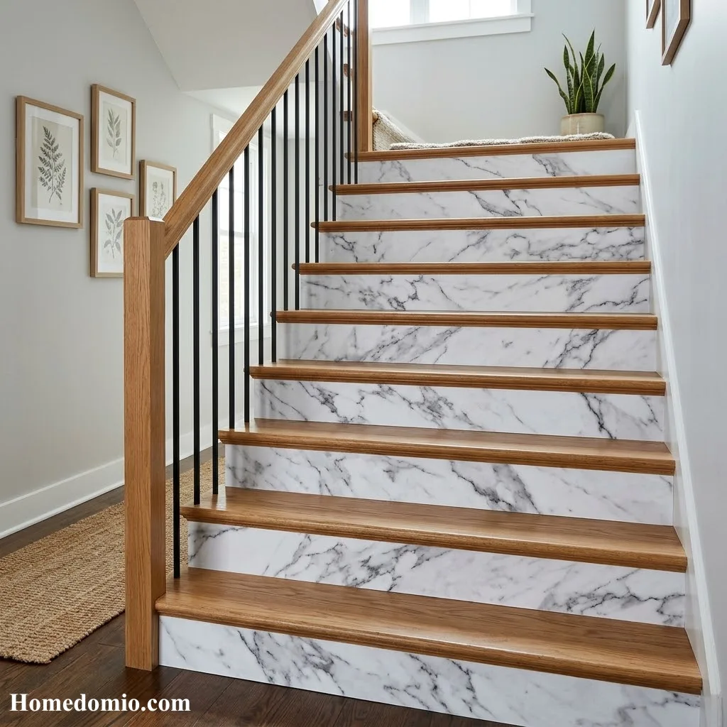 Stair Riser Ideas to Transform Your Staircase 15 Marble Contact Paper Risers