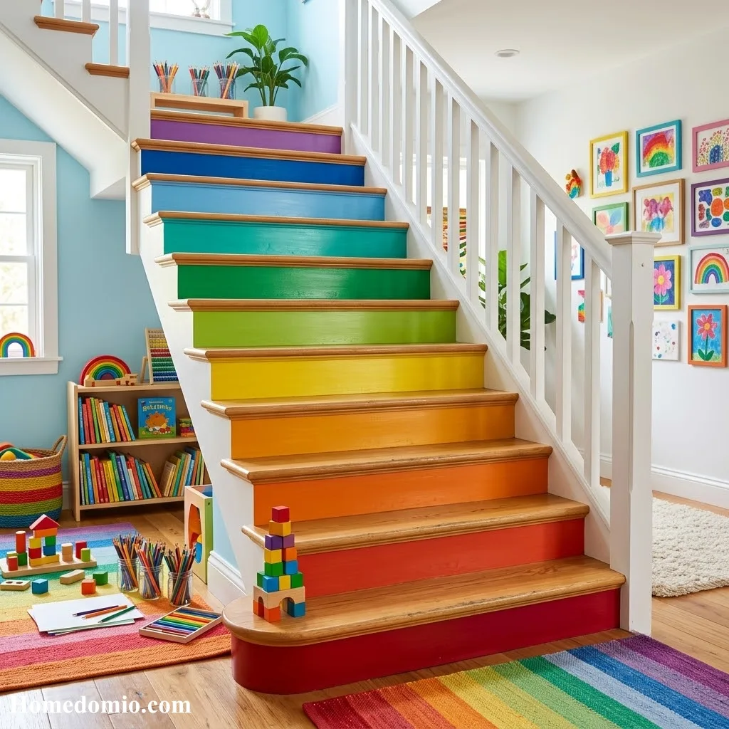 Stair Riser Ideas to Transform Your Staircase 13 Rainbow Gradient Risers