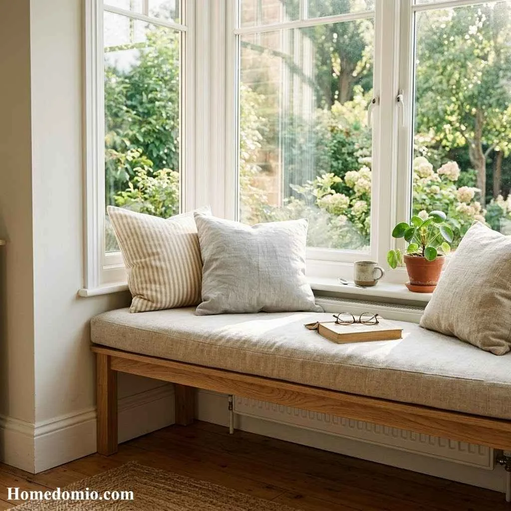 14 Japandi Reading Nook Ideas For A Peaceful Corner 3 Sunlit Window Bench