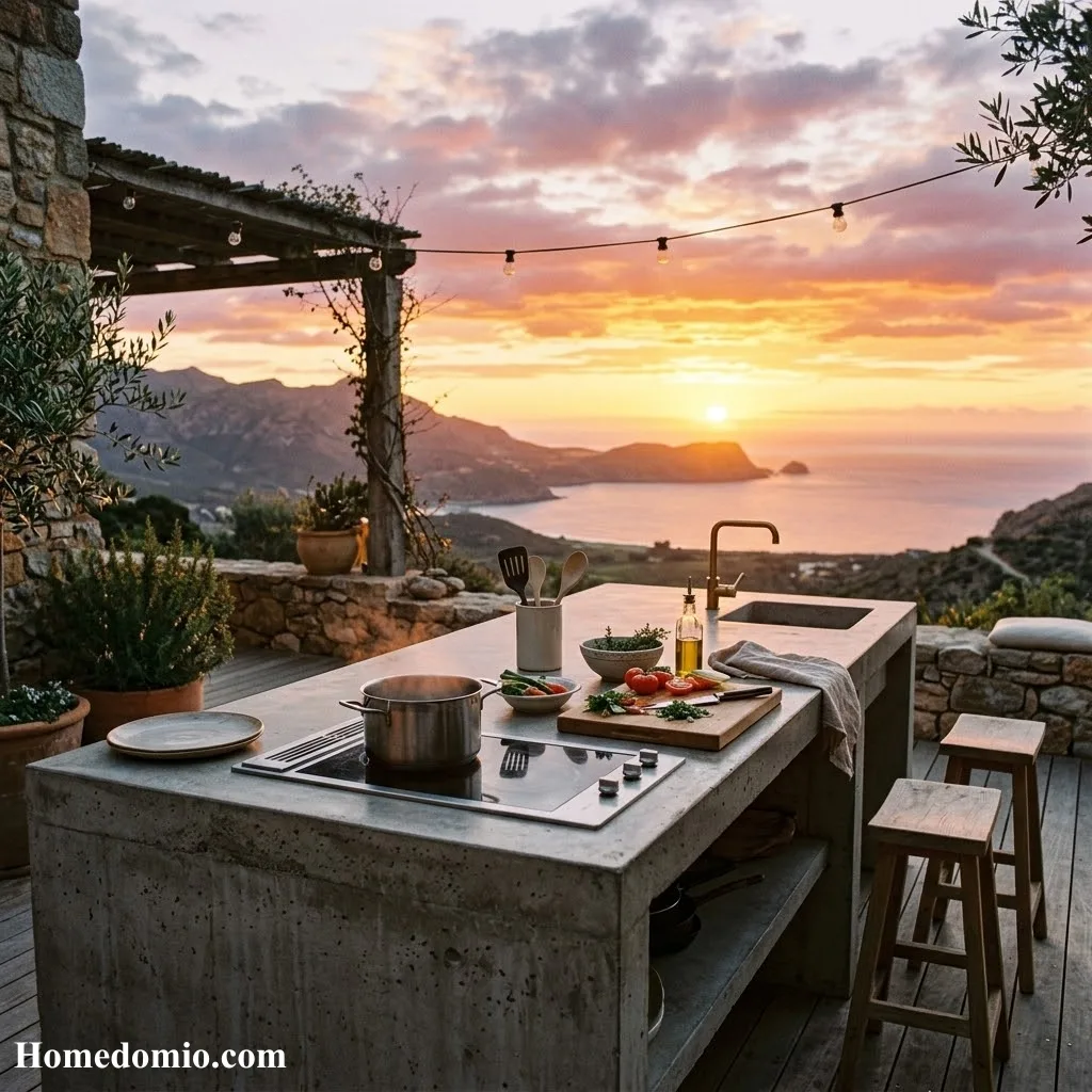Concrete Outdoor Kitchen Ideas for Your Backyard 7 Sunset Facing Layout