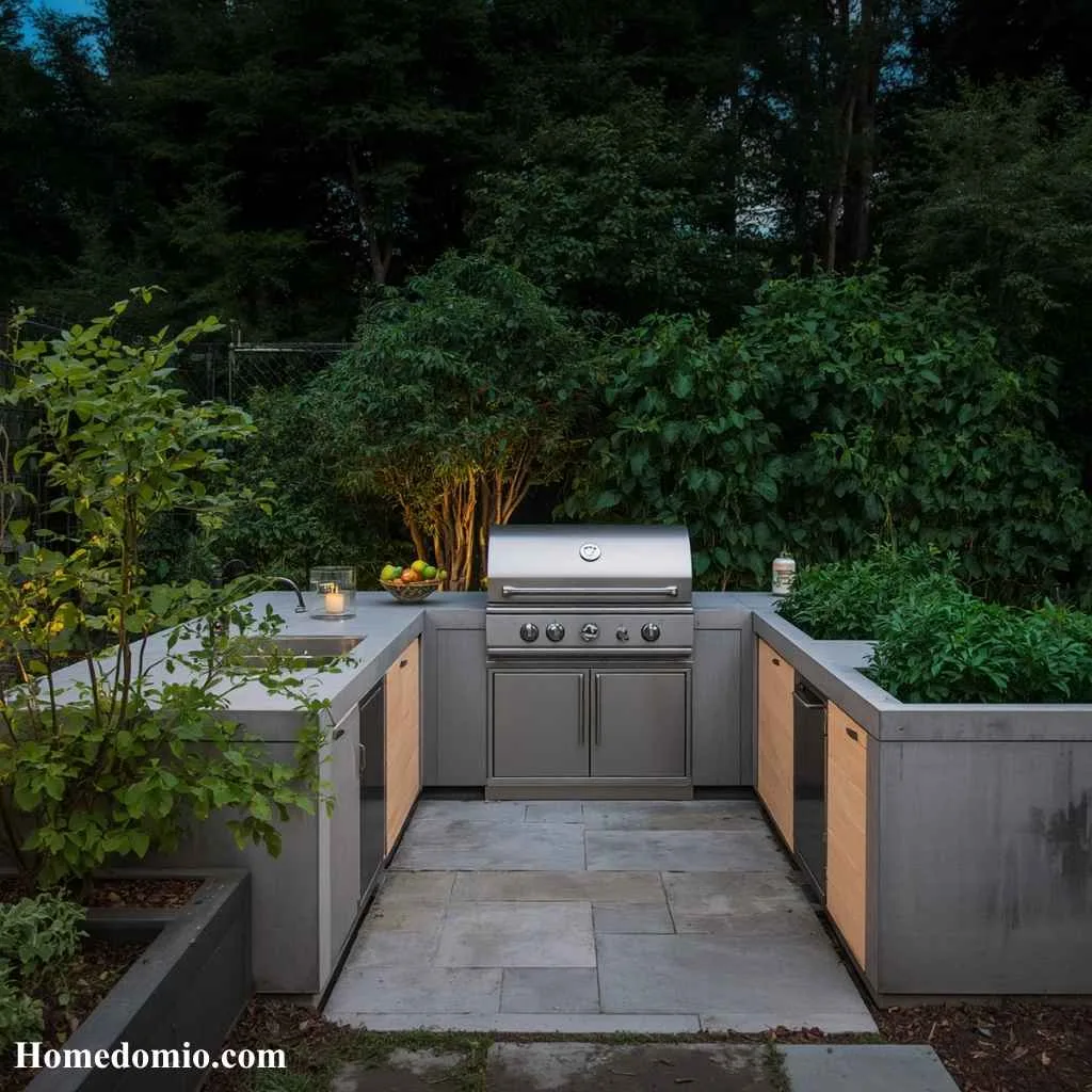 Concrete Outdoor Kitchen Ideas for Your Backyard 11 Surrounded By Garden Beds