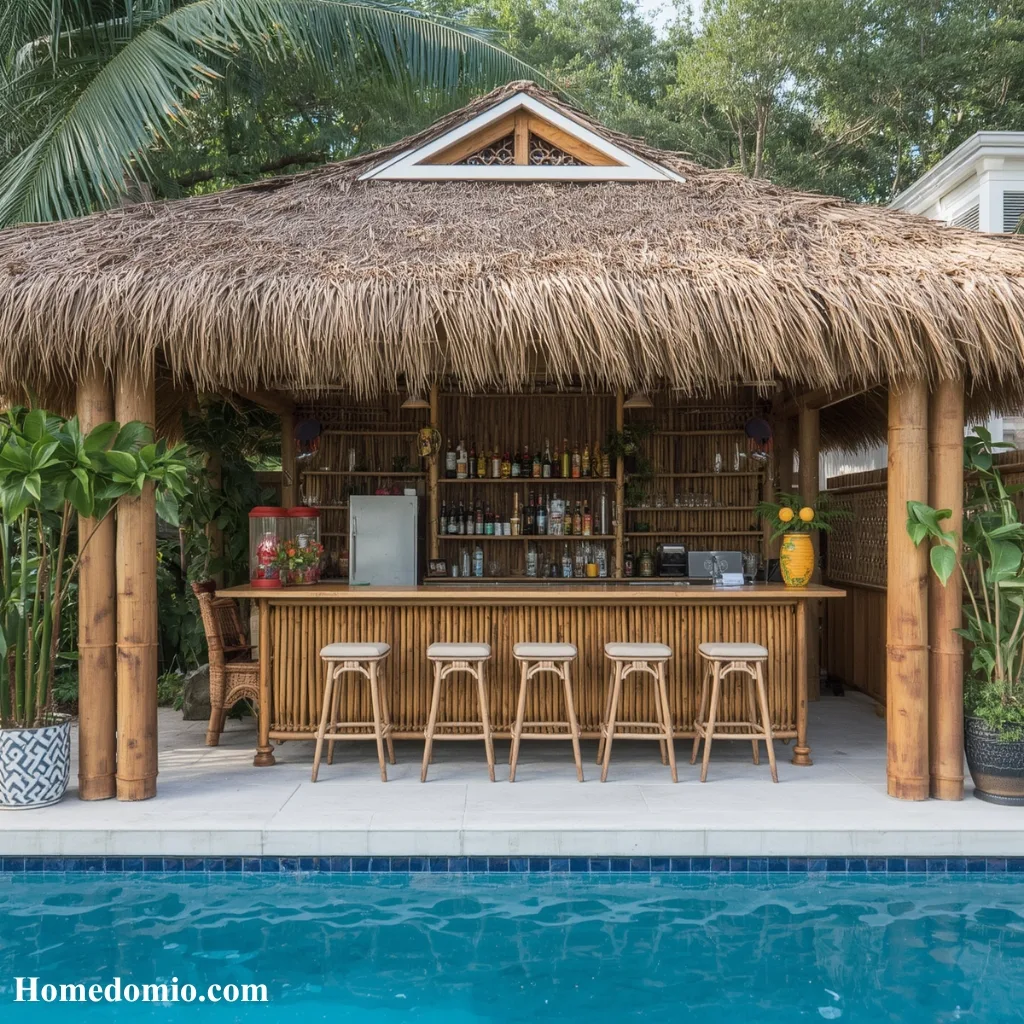 Pool House Escapes to Turn Your Backyard Into a Paradise 2 Tropical Tiki Bar Pool House
