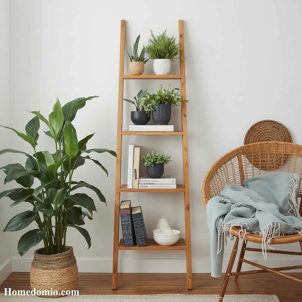 14 Affordable Ways To Style A Book Nook On A Budget 14 Use A Ladder Shelf For Extra Storage