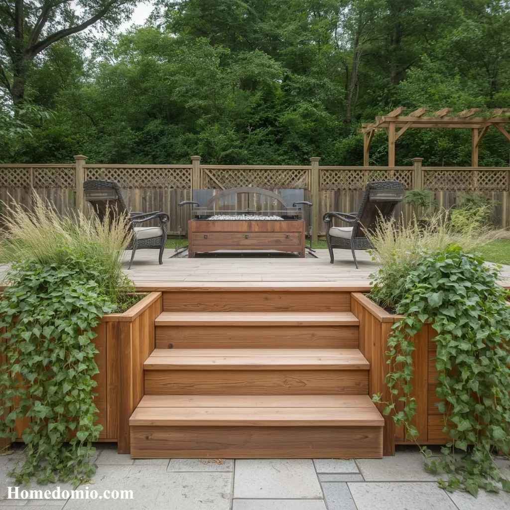 Warm Cedar Steps With Built In Planters
